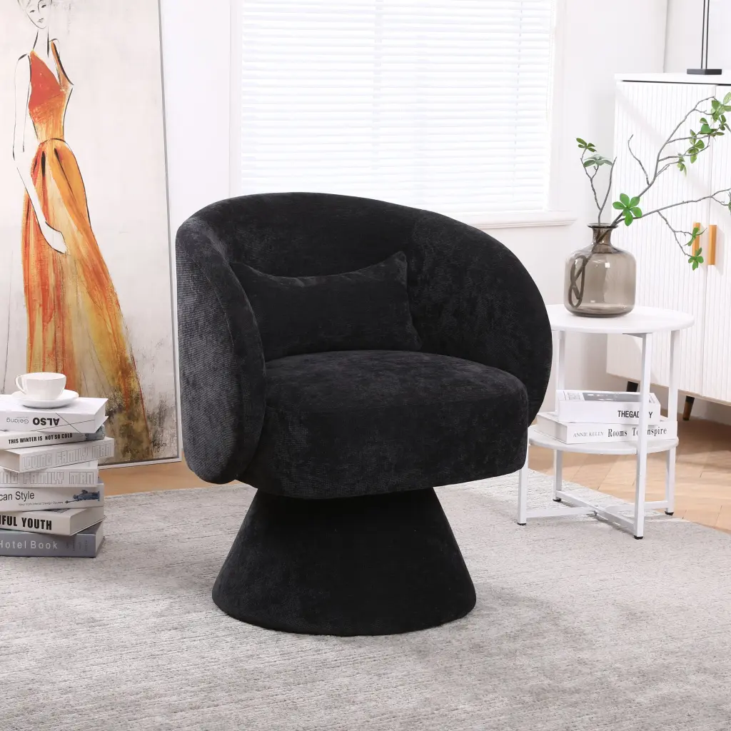 Swivel Accent Chair Round Barrel Chair Fabric Living Room Comfort xr-1361