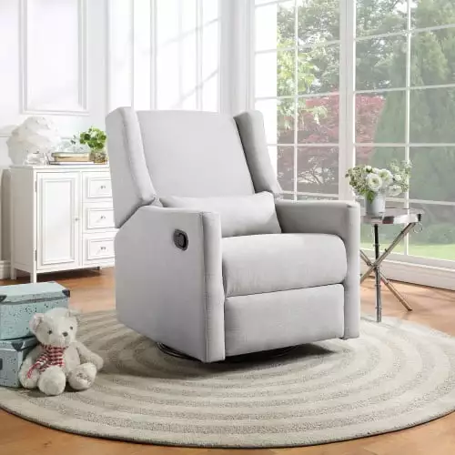 Pronto Swivel Glider Recliner Pillow Blanco Fabric Comfortable Living Room Chair ANHUITAGS