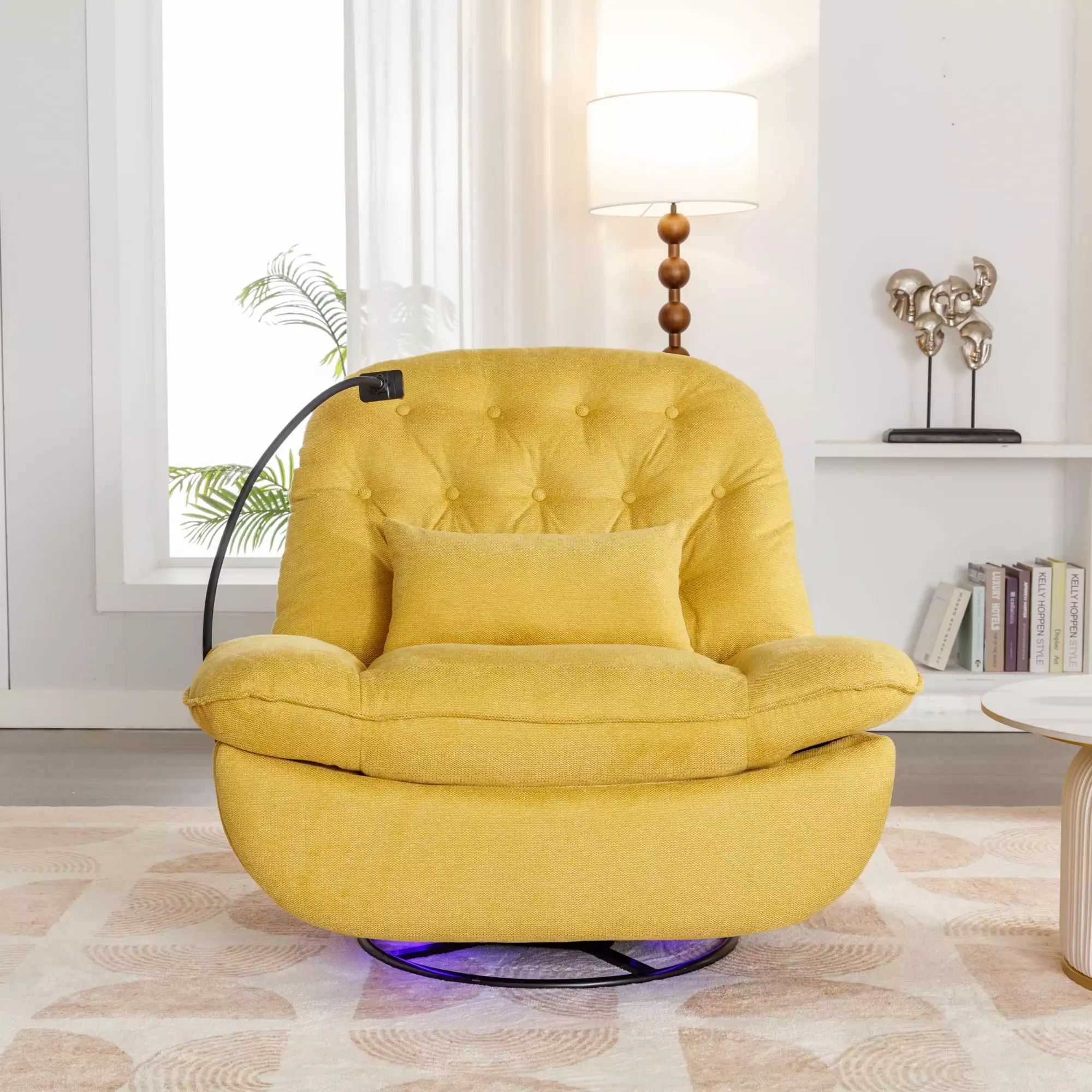 270 Degree Swivel Power Recliner Voice Control Bluetooth Music and USB Ports Yellow ANTFURN