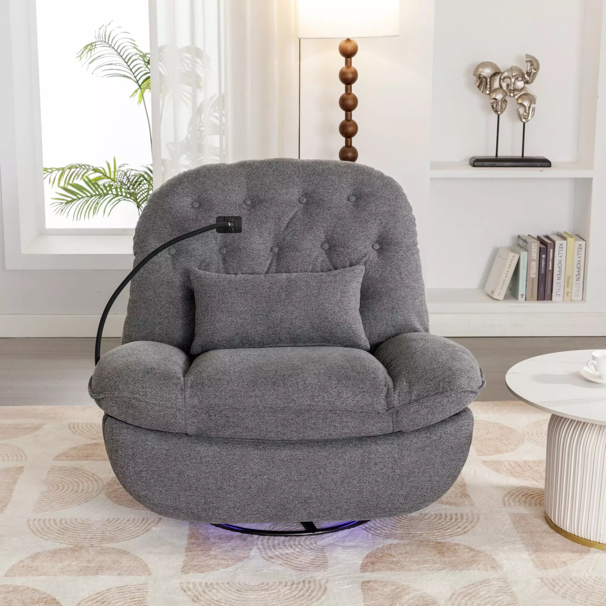270 Degree Swivel Power Recliner Voice Control Bluetooth Music and USB Ports Grey ANTFURN