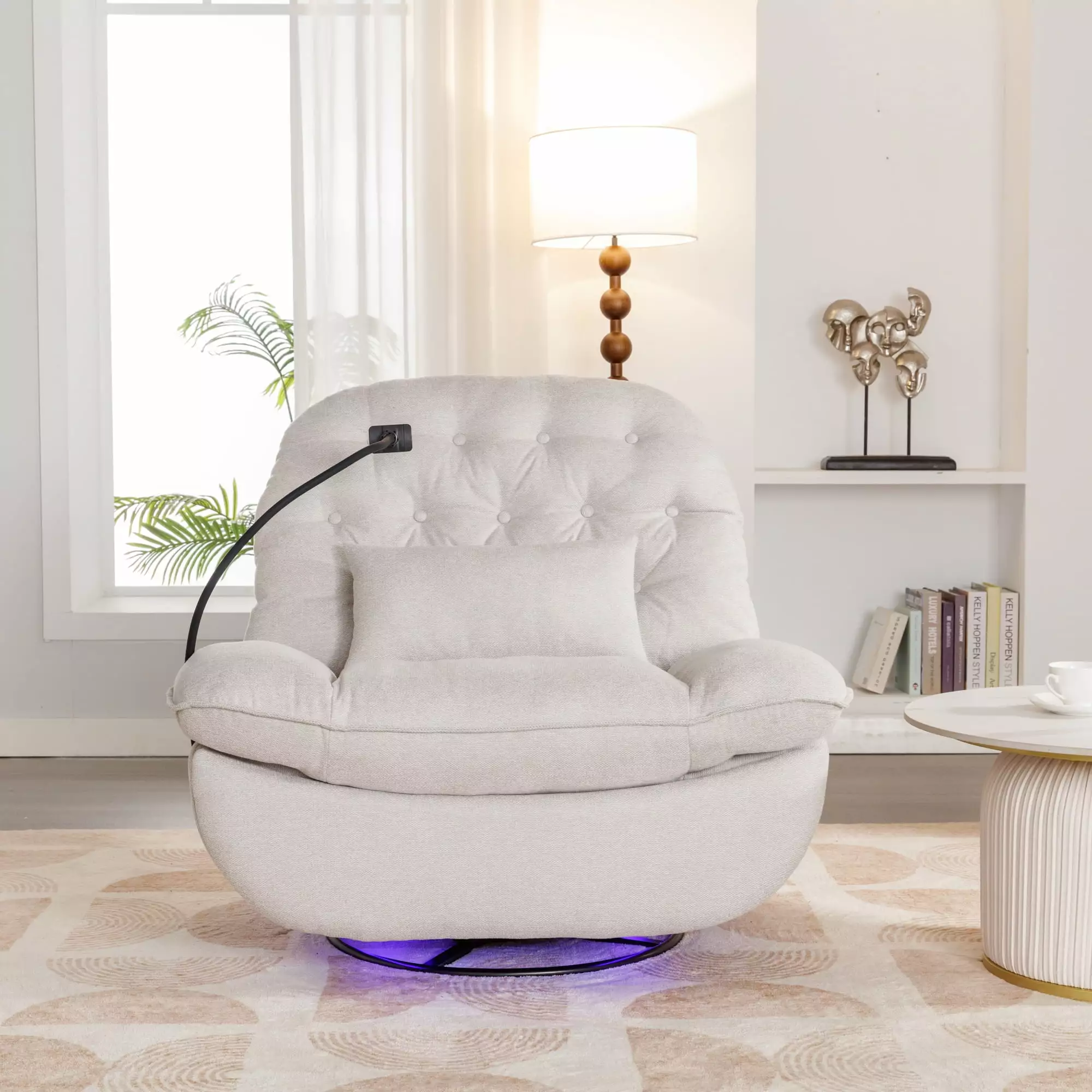 270 Degree Swivel Power Recliner Voice Control Bluetooth Music and USB Ports Beige ANTFURN