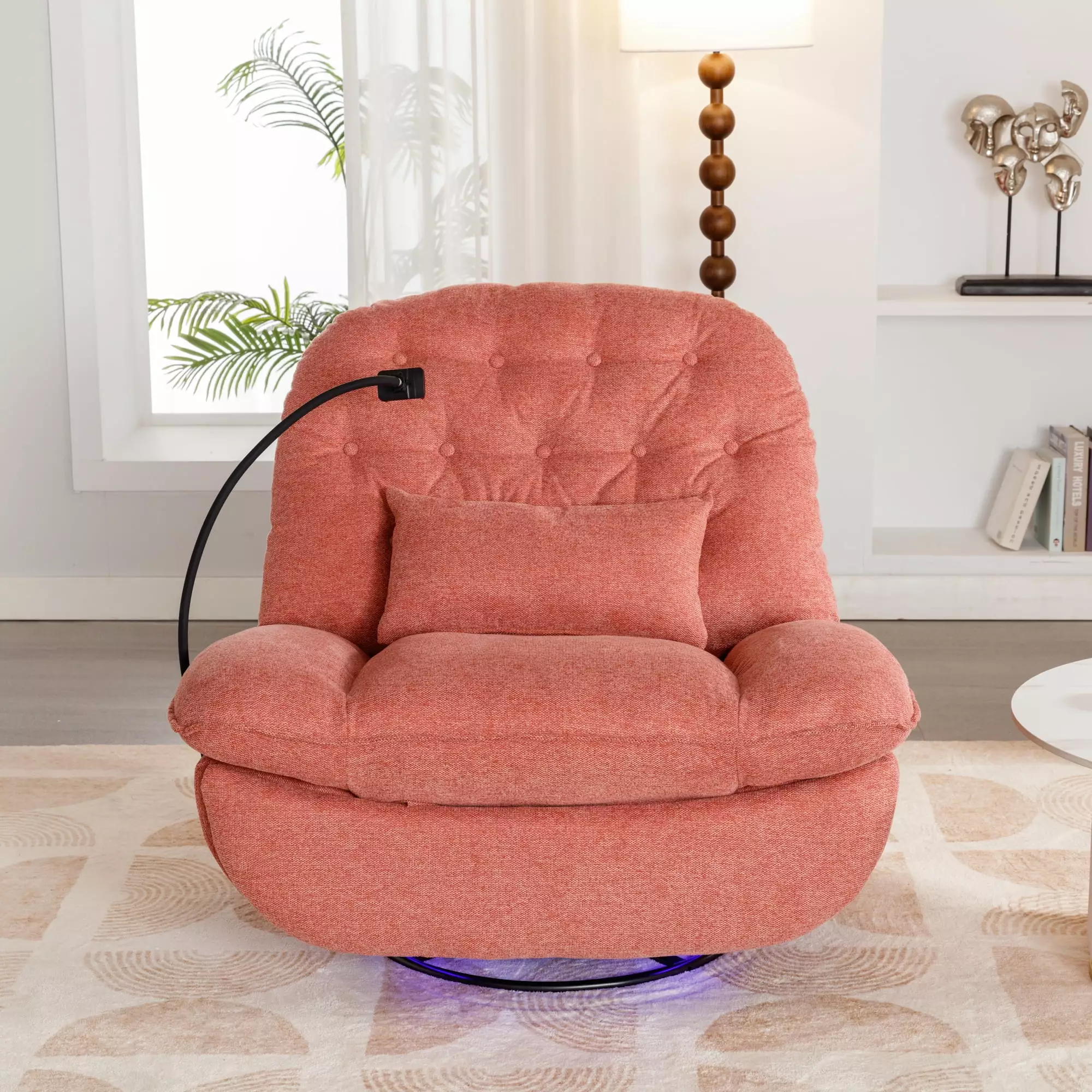 270 Degree Swivel Power Recliner Voice Control Bluetooth Music and USB Ports Red ANTFURN