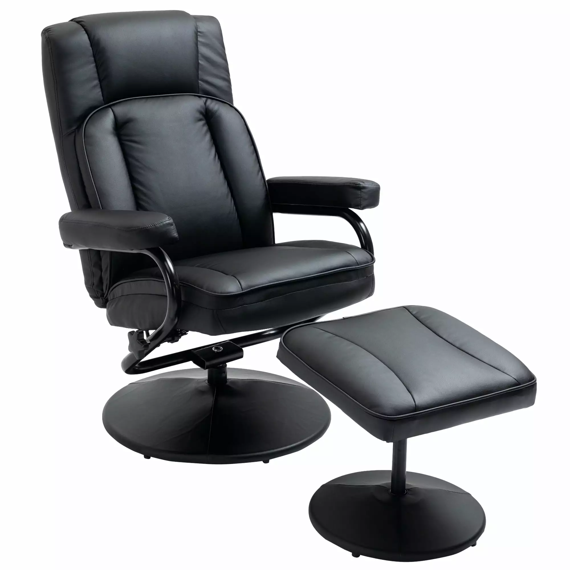 Swivel Recliner Manual PU Leather Armchair Ottoman Footrest Living Room Office Bedroom Black CNCJ