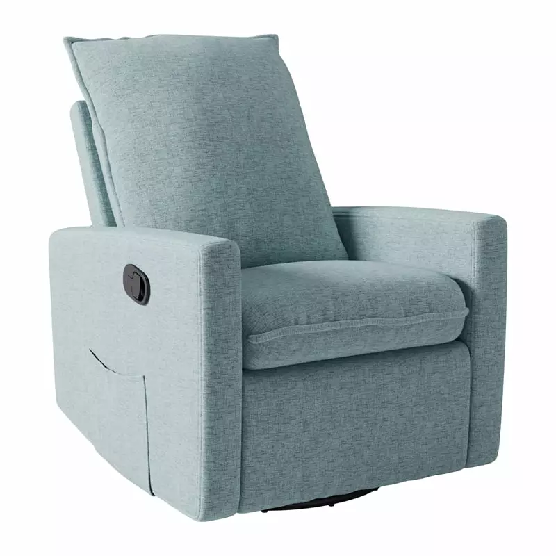 CorLiving Caillie Plush Blue Fabric Gliding Swivel Manual Recliner Chair - Stylish Living Room Seat