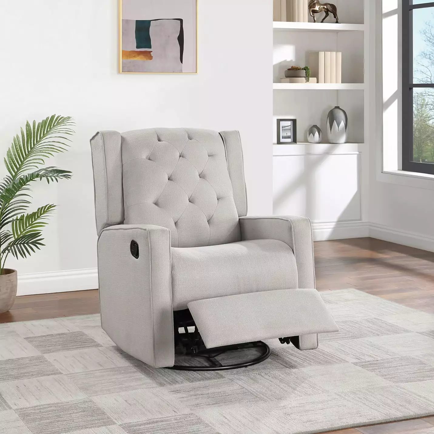 DeeHome Contemporary Light Gray Polyfiber Swivel Recliner Chair Manual Glider