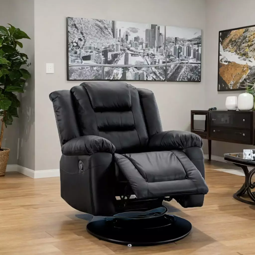 360 Degree Swivel Rocker Recliner Manual PU Leather Accent Chair Living Room FULLOVE
