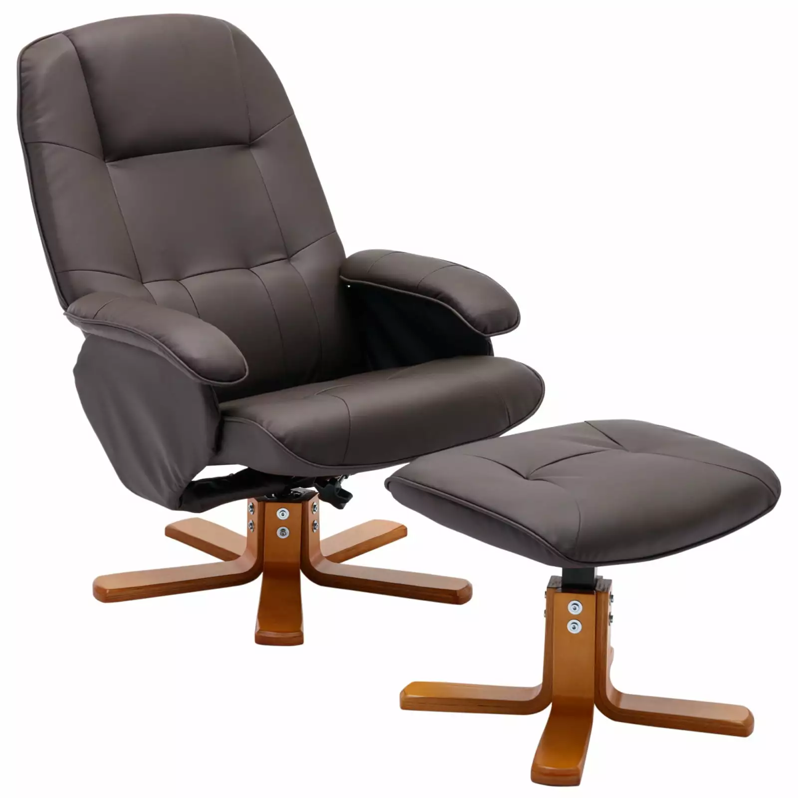 Miekor Faux Leather Swivel Recliner Chair Ottoman Beige Brown Living Room Bedroom 102607