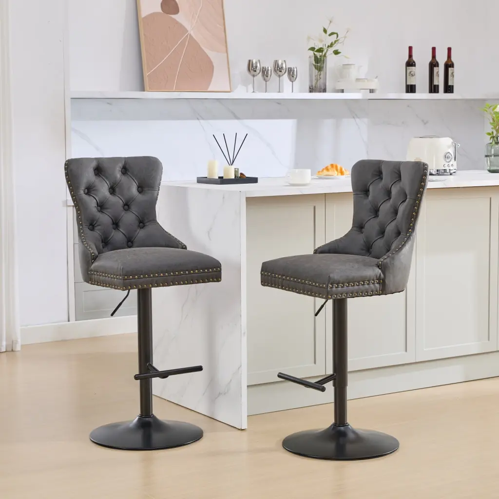 Retro PU Swivel Bar Stools Adjustable Height 25 to 33 Inches Vintage Style a-a furniture