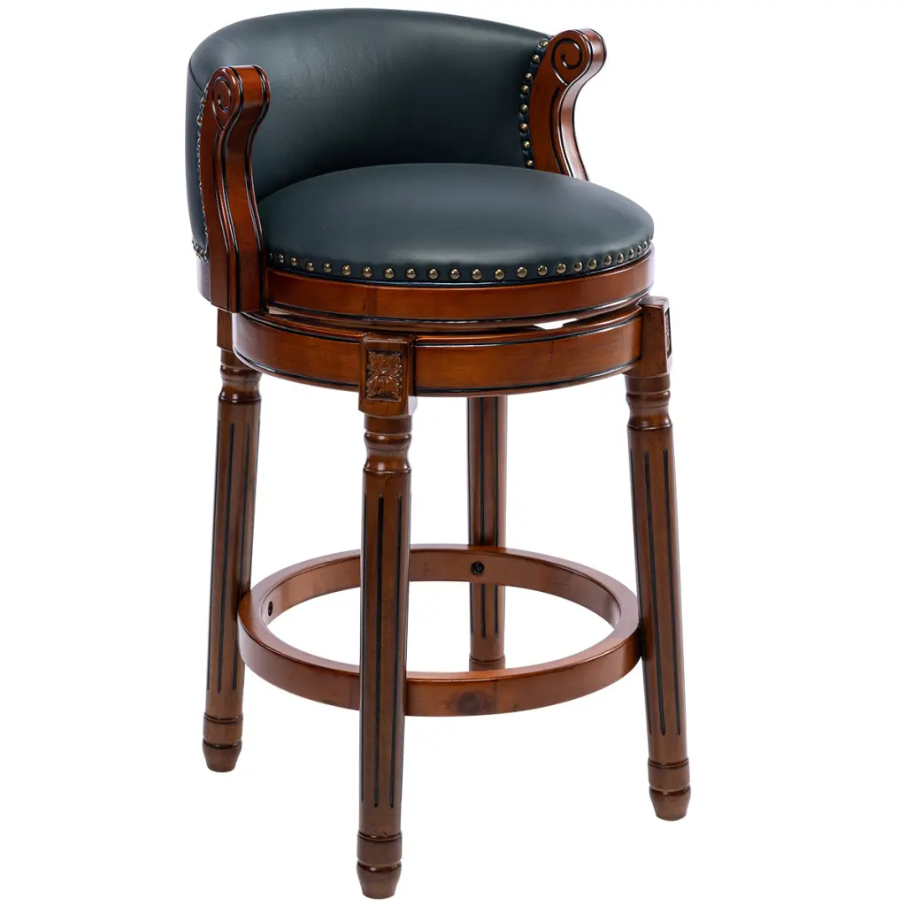 Seat Height 26 Inch Cow Top Leather Wooden Bar Stools 360 Degree Swivel ayulife