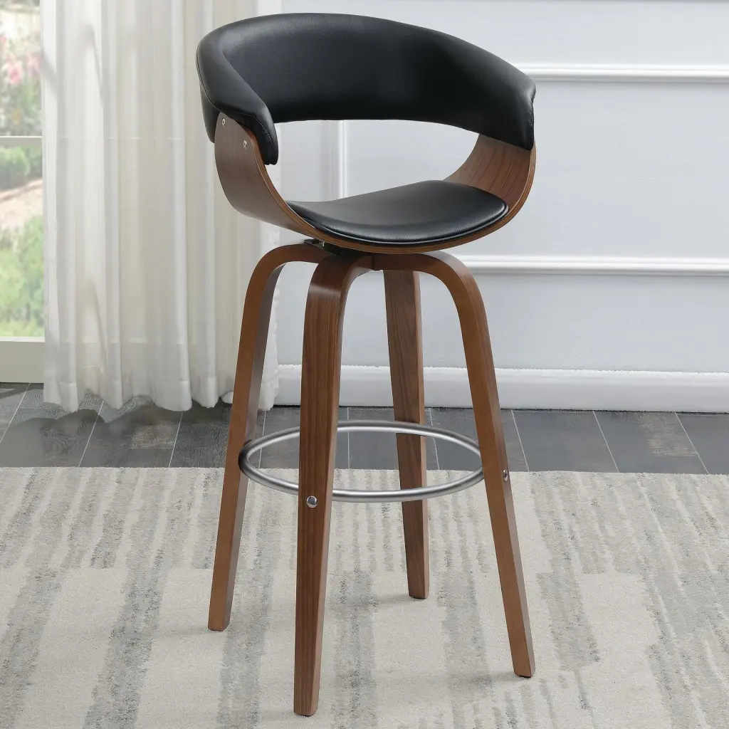 Walnut And Black Swivel Bar Stool Solid Walnut Brown Dining Room Foam Seat furniture max