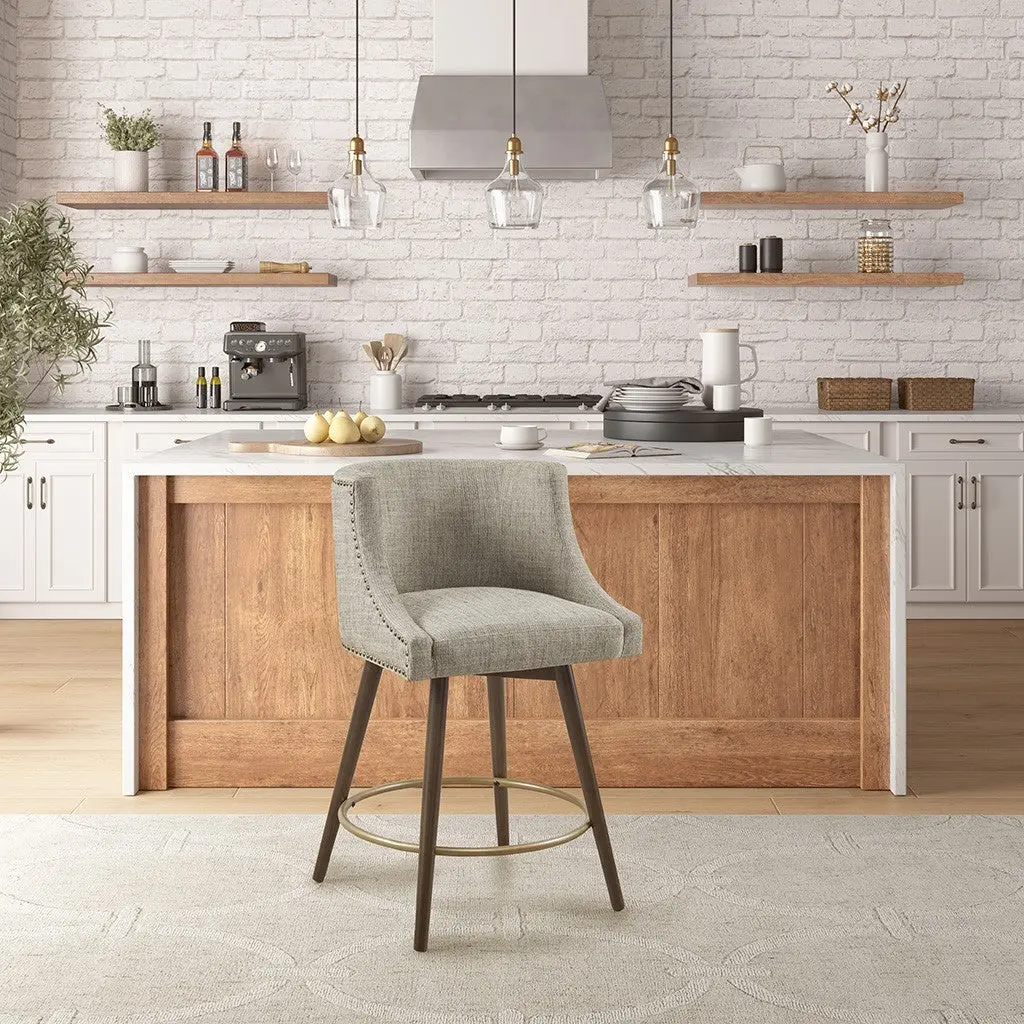 Beige Polyester Swivel Counter Stool Multi-Purpose Bar Stool jla