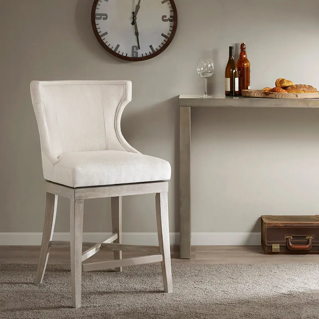 Counter Stool Swivel Seat Cream Polyester Bar Stool jla