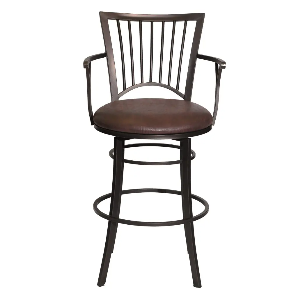 Bayview Swivel Barstool Dark Brown Wood - Adjustable Height Counter Stool Footrest steve silver furniture