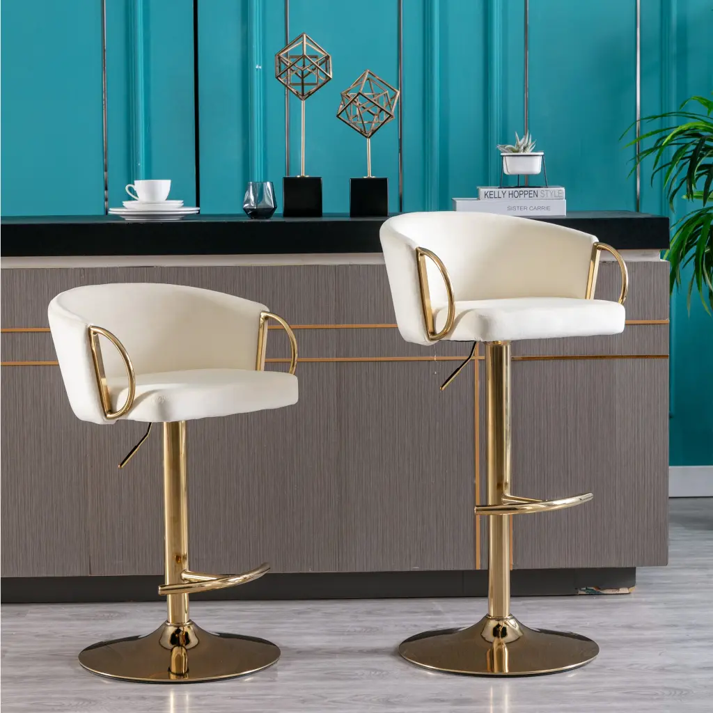 Set 2 Bar Stools Chrome Footrest and Base Swivel Height Adjustable Counter Stools weehaa furniture