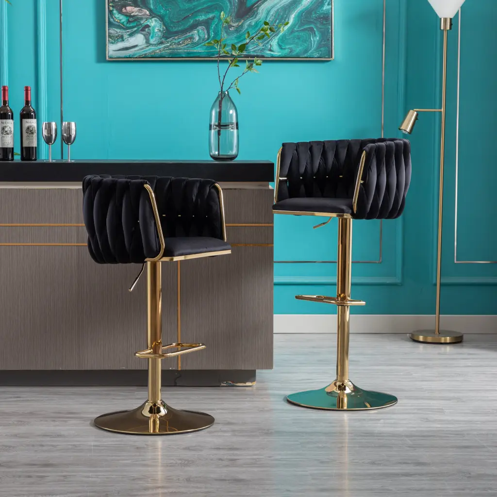 Set 2 Bar Stools Chrome Footrest Swivel Height Adjustable Counter Stools weehaa furniture