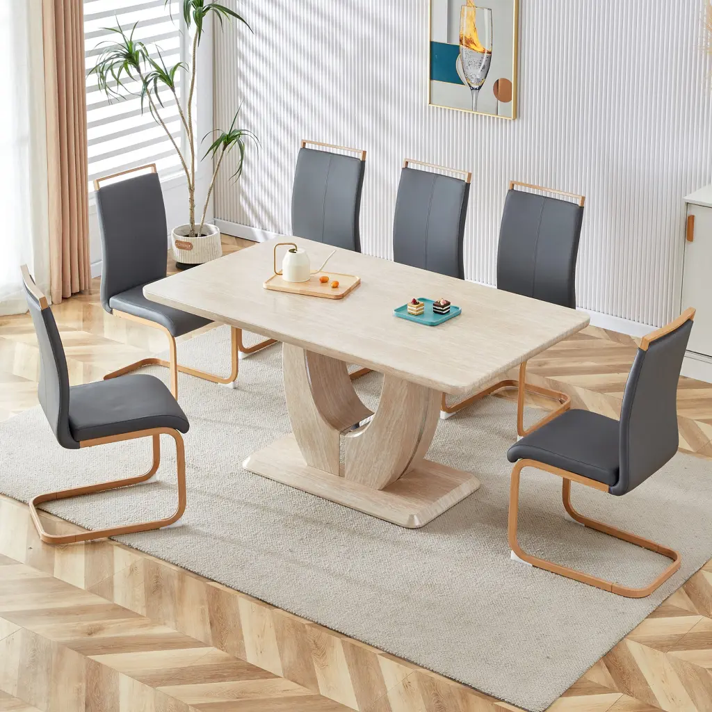 Modern Minimalist Premium MDF Rectangular Dining Table and Chair Set Kitchen Furniture droom w-1151