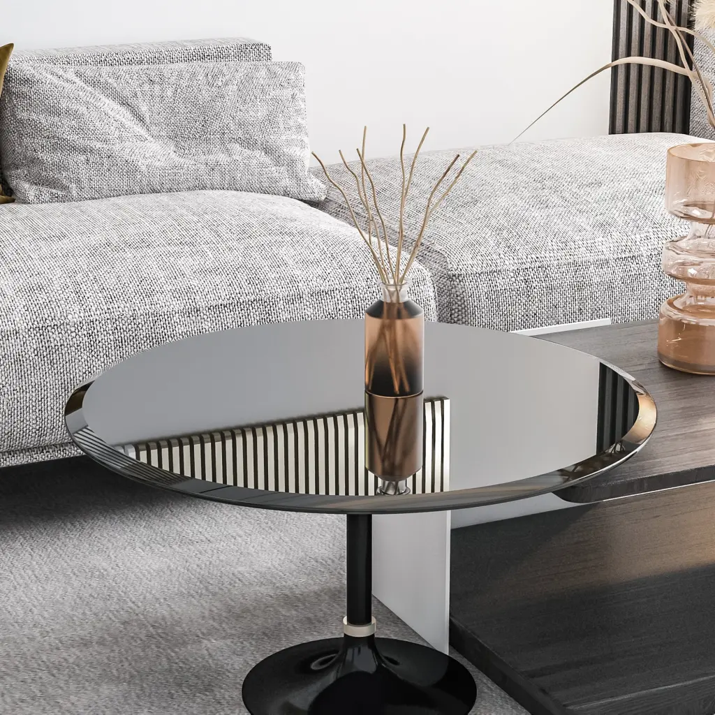 32 Inch Round Tempered Glass Table Top Black Glass 2.5 Inch Thick Beveled sya furniture