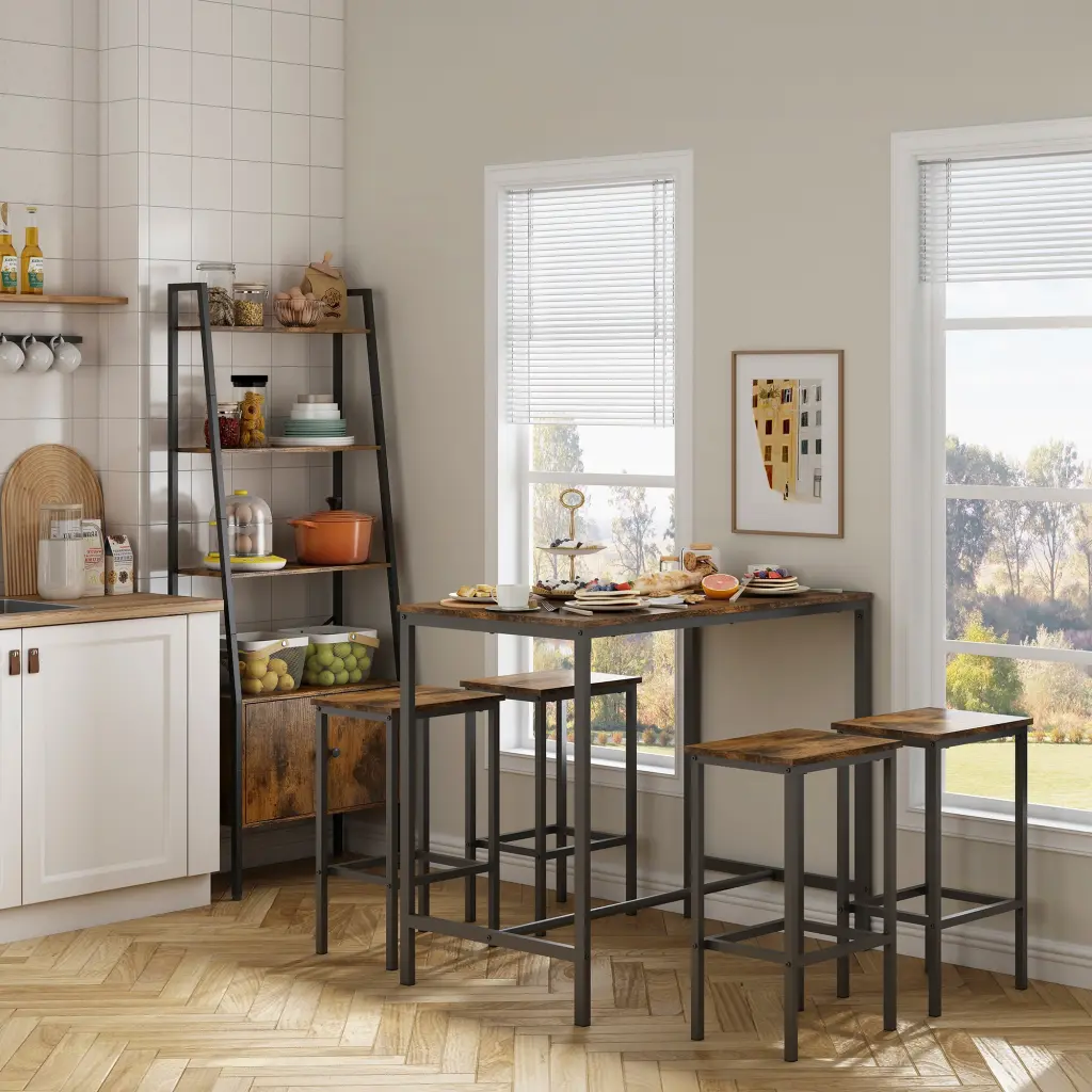 5 Piece Dining Table Set High Stools Industrial Style Durable Kitchen Furniture rnb