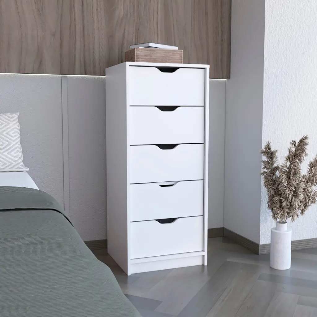Basilea 5 Drawers Tall Dresser Pull Out System White tuhome