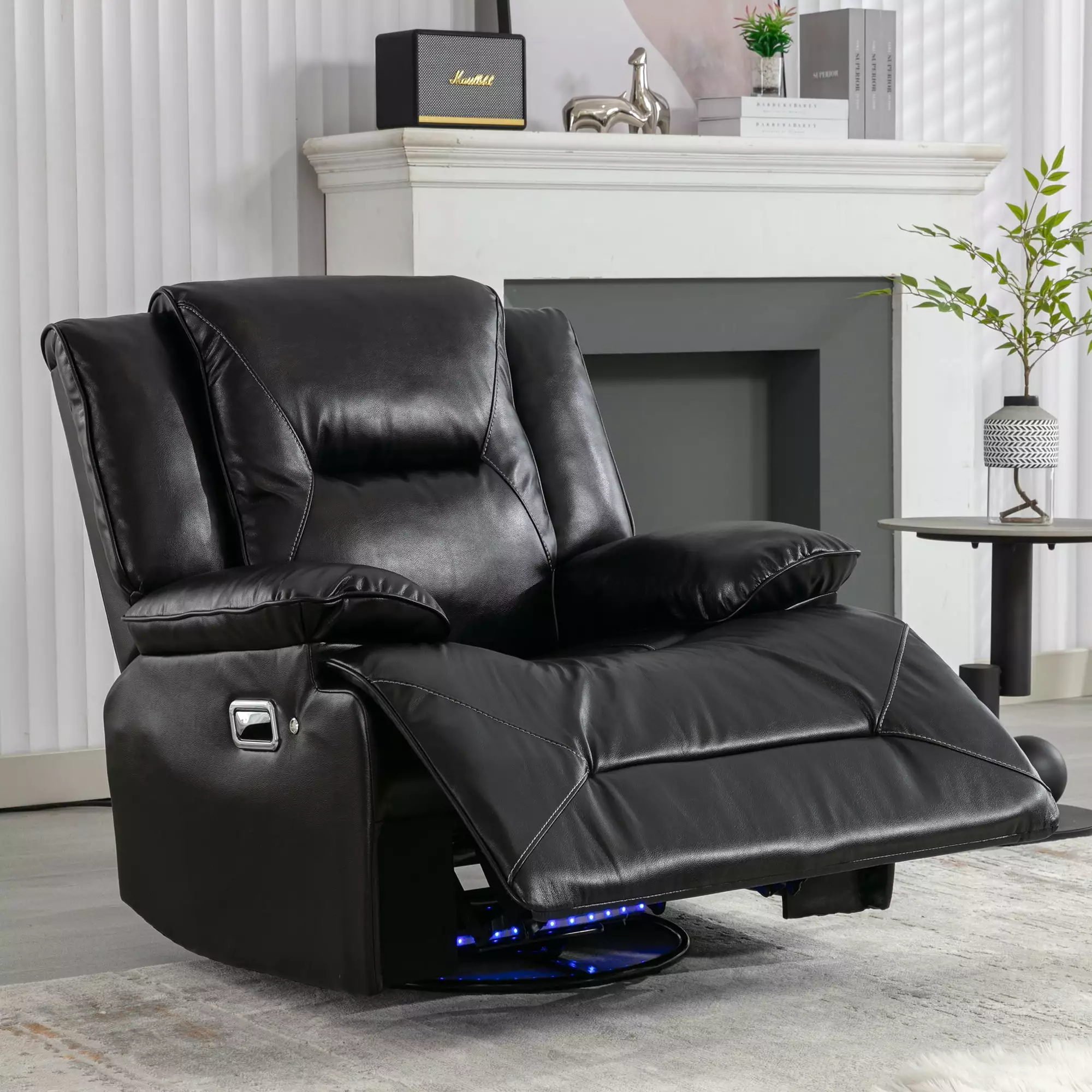 DeeHome Black 360° Swivel Rocking Home Theater Recliner LED Light Strip