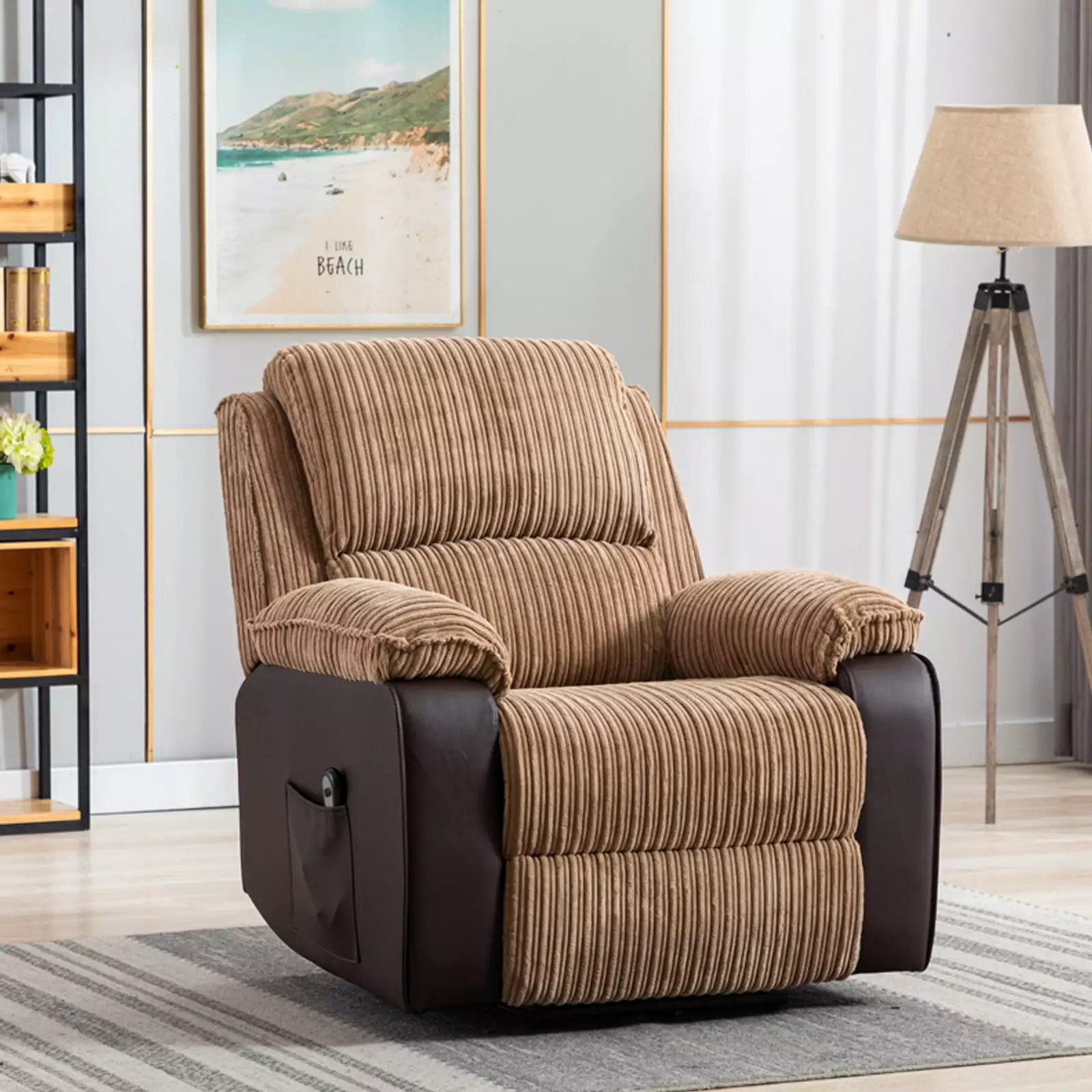 Brown Fabric Recliner Chair Theater Single Recliner Electric Remote Control Wobythan