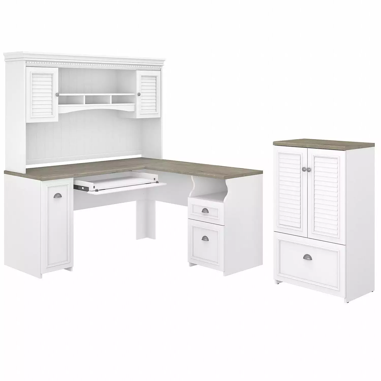 Maykoosh Artisanal Attic 60W L Shaped Desk Hutch And Storage Cabinet File Drawer