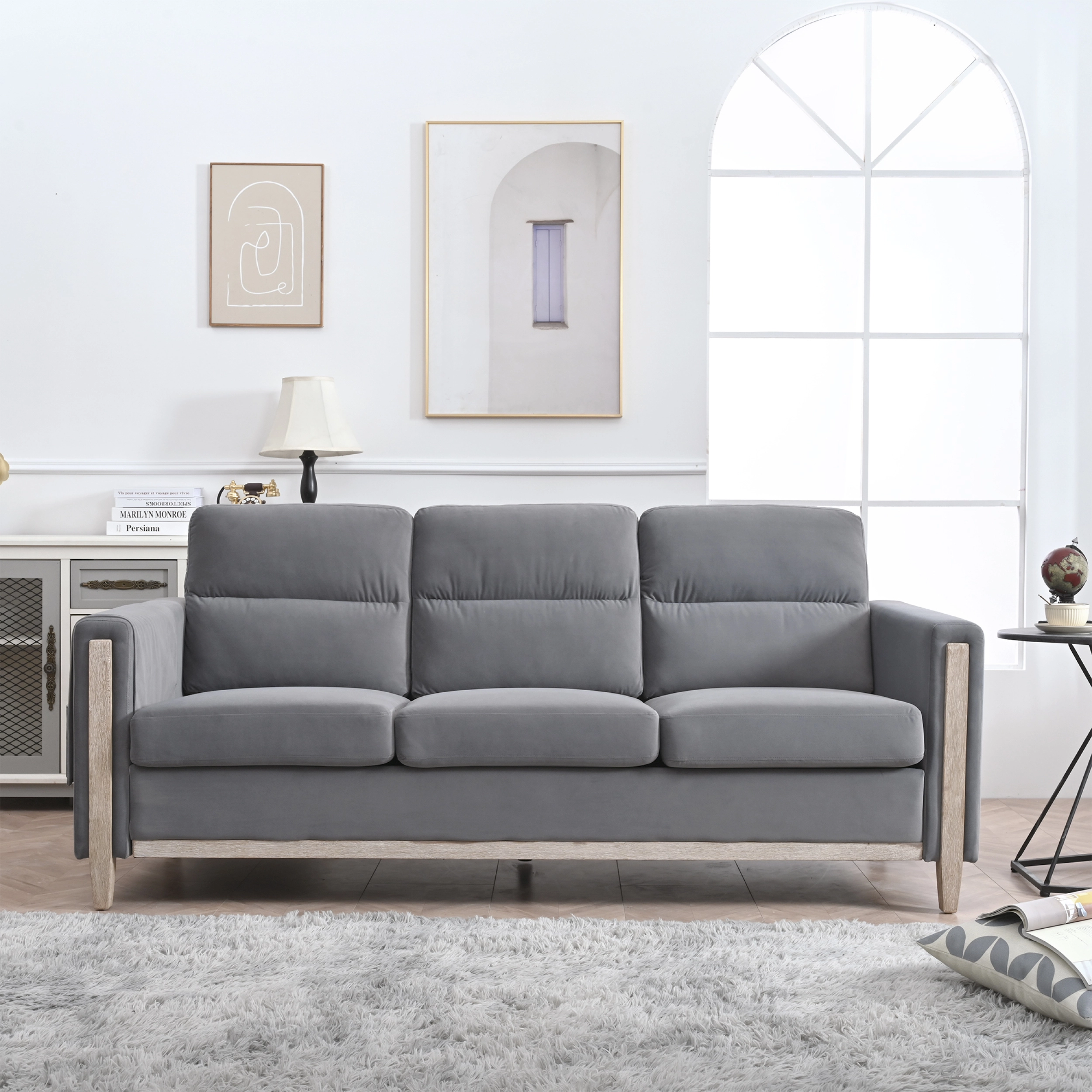 Comfortable Solid Wood Three-Seater Sofa Soft Cushions Durable and Long-lasting 79.5 Sofa Couch Living Room Miekor