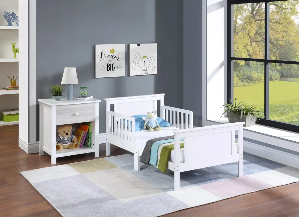 Connelly Reversible Panel Toddler Bed White Rockport Gray White Solid simple living