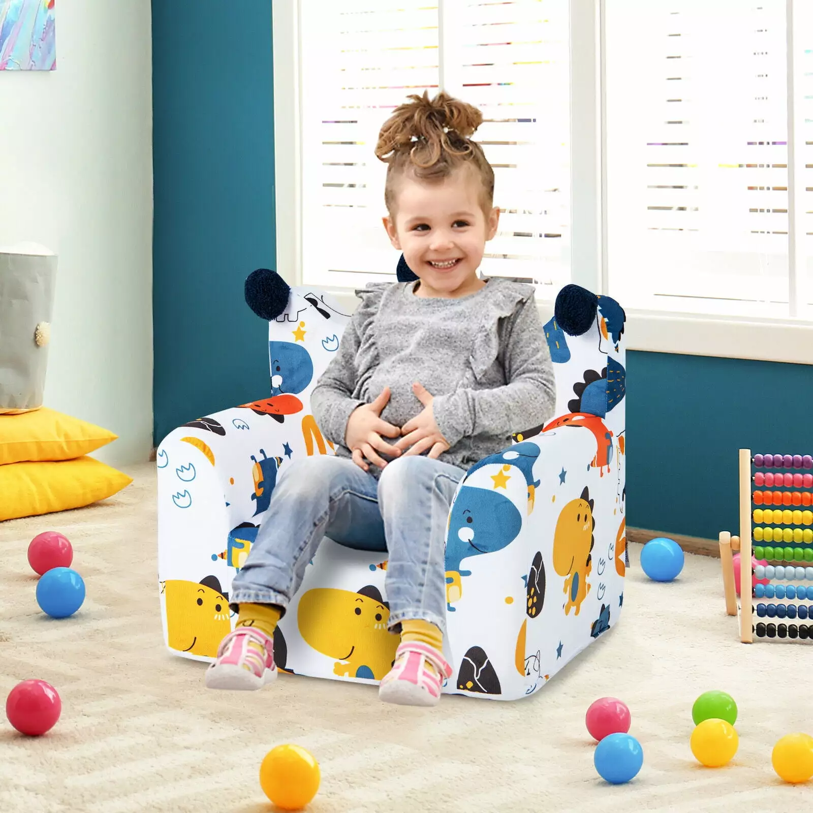 Amijoy Kids Sofa Chair Foam Filled Armchair Dinosaur Toddler Couch Cover and Pillow