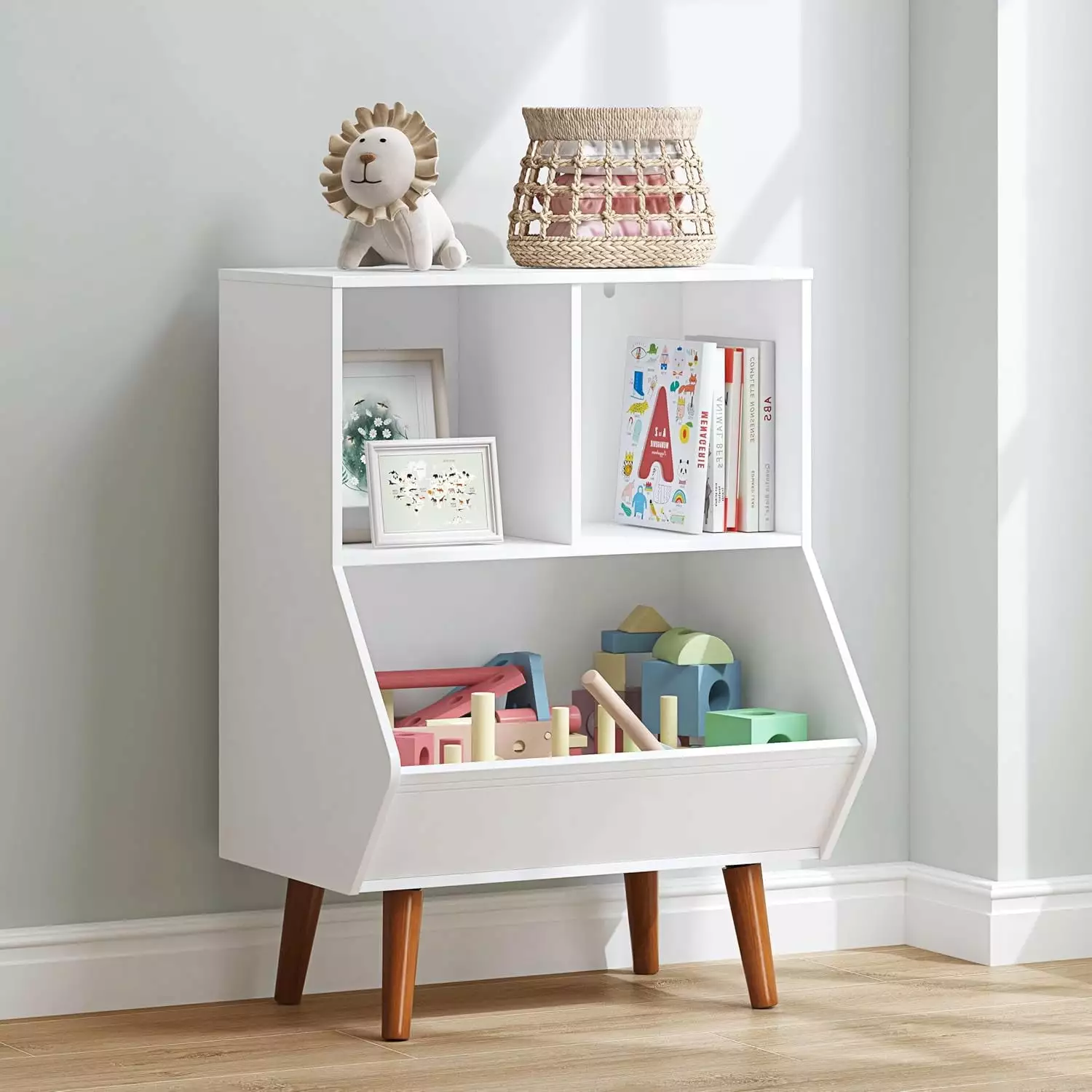 STAROUS Toy Storage Organizer 3 Cube Storage Organizer Kids Bookshelf and Toy Storage Legs White