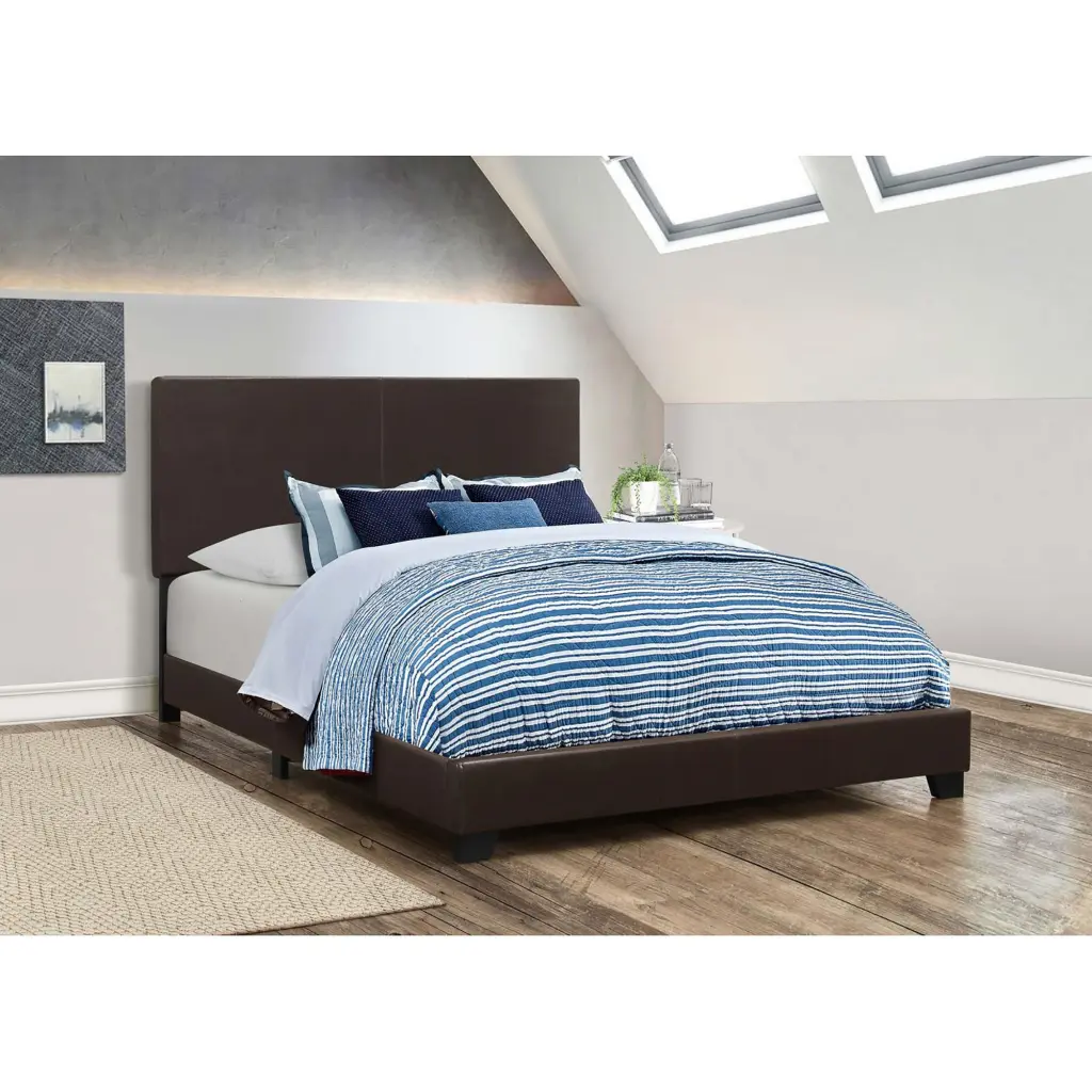 Brown Queen Panel Bed Box Spring Required Wood Bedroom Traditional furniture max