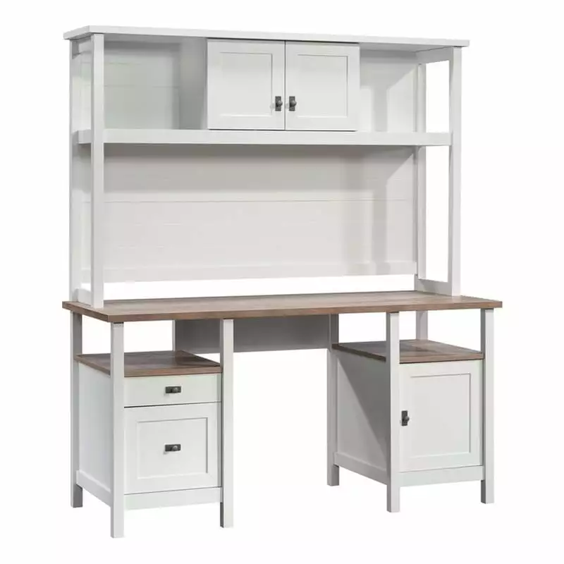 Sauder Cottage Road White Engineered Wood Desk Hutch Home Office