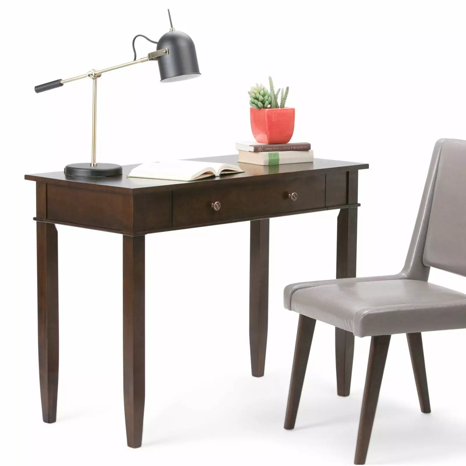 Simpli Home Carlton Wood Transitional 42 Home Office Desk Brown