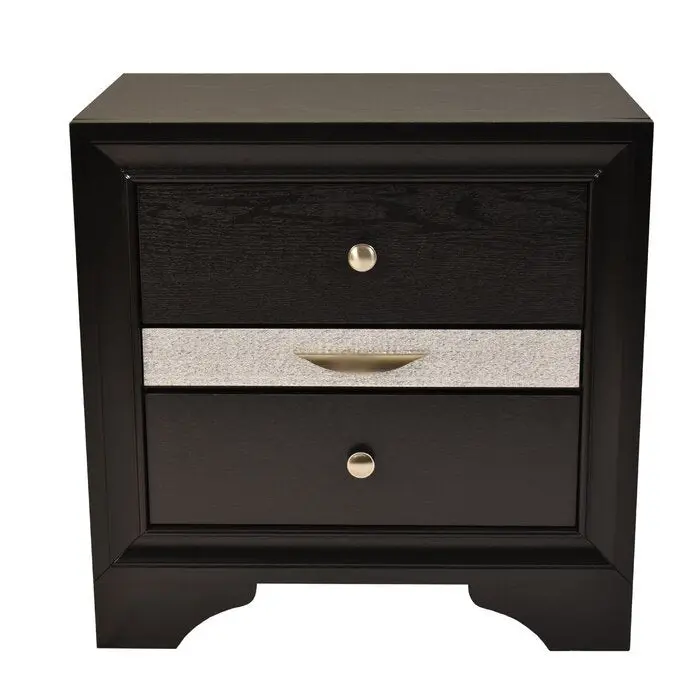 Matrix Traditional Style 2 Drawer Nightstand Black - Wood Bedside Table galaxy home furnishings