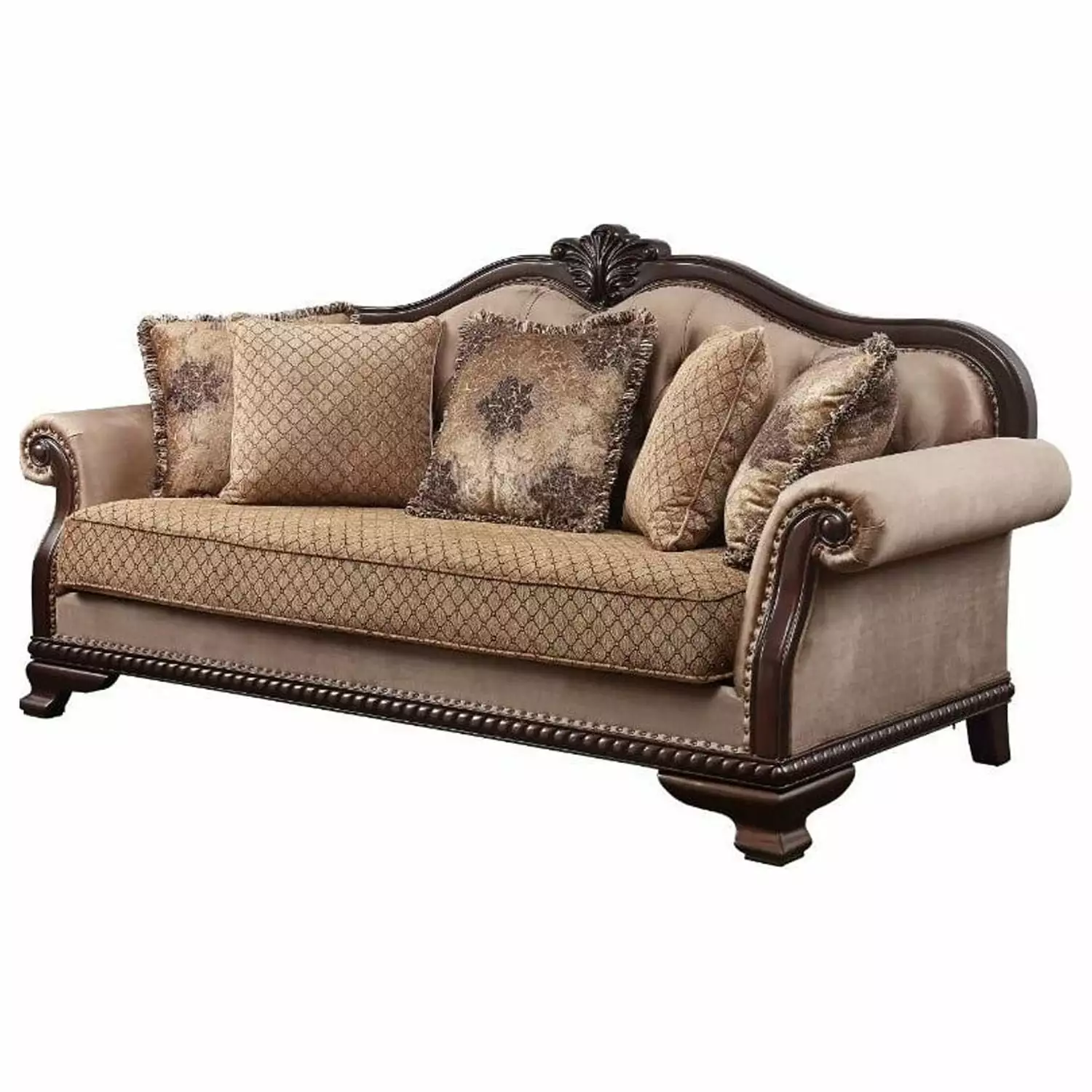 ACME Chateau De Ville Sofa 5 Pillows Brown Espresso Traditional Sofa Acme Furniture