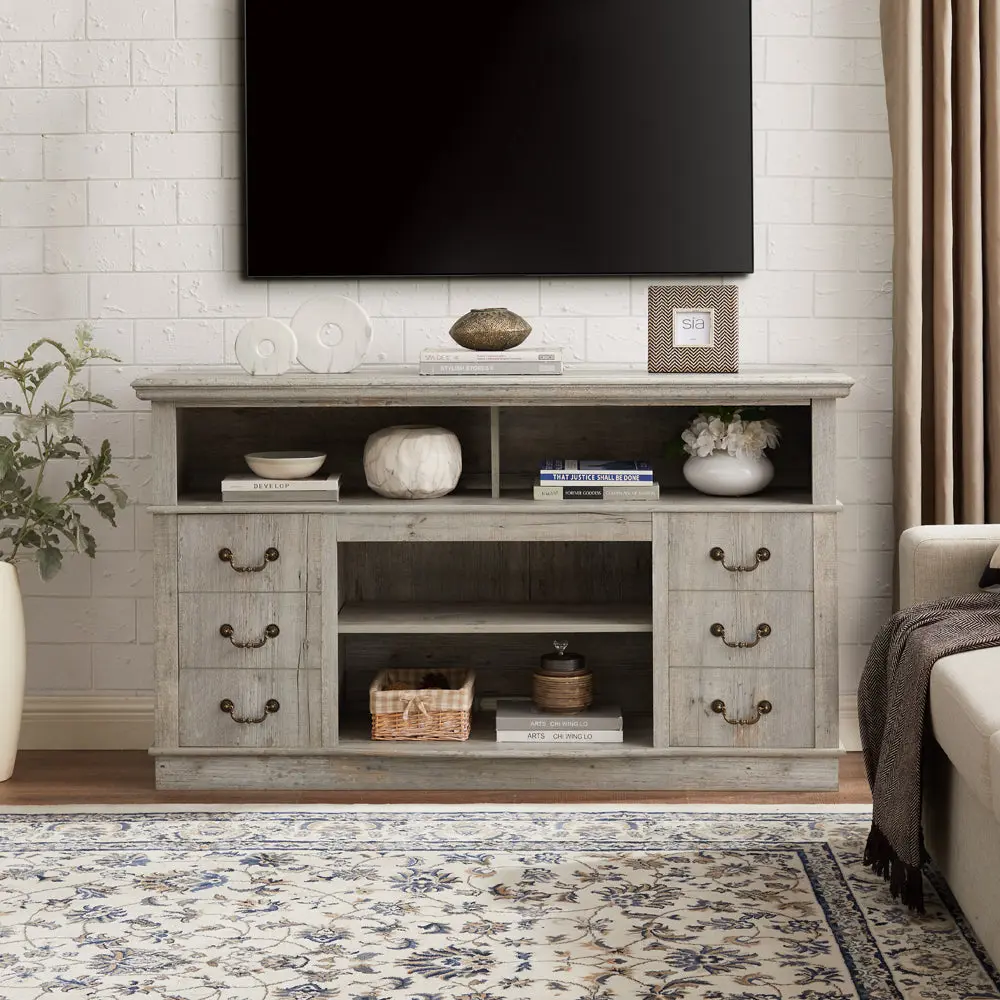 Traditional TV Media Stand Farmhouse Rustic Entertainment Console rnb