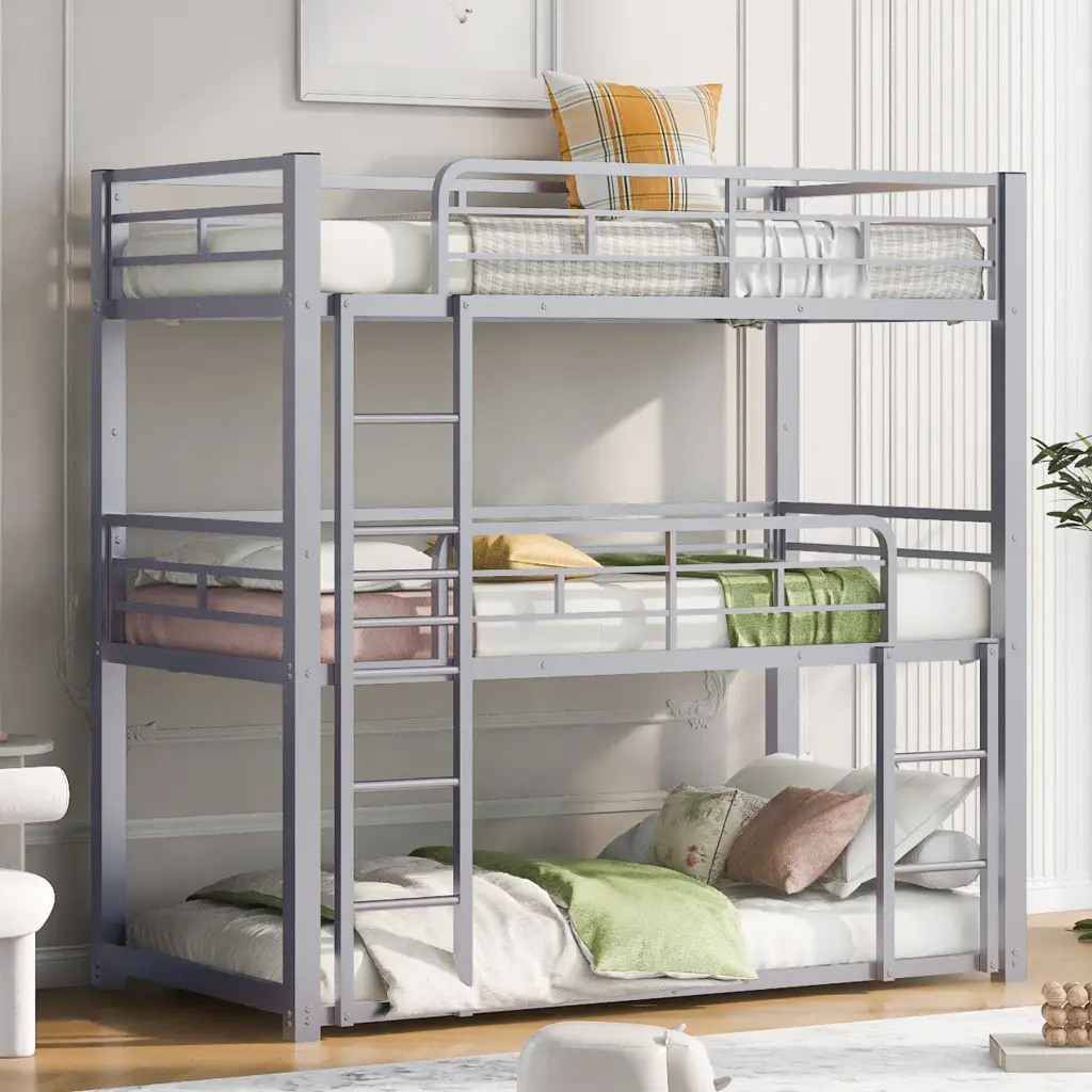 Metal Twin Size Triple Bunk Bed Silver wm store