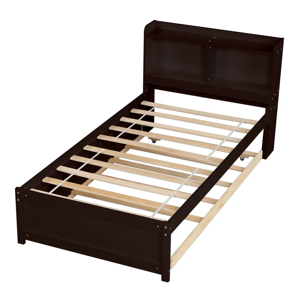 Twin Bed Trundle and Bookcase Espresso Pine Finish inspirit