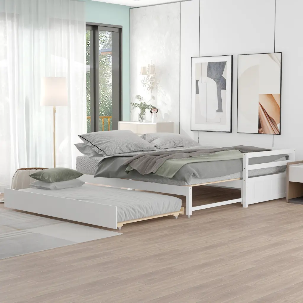 Twin Or Double Twin Daybed Trundle White Box Spring Not Required Space Saving Bed wm store