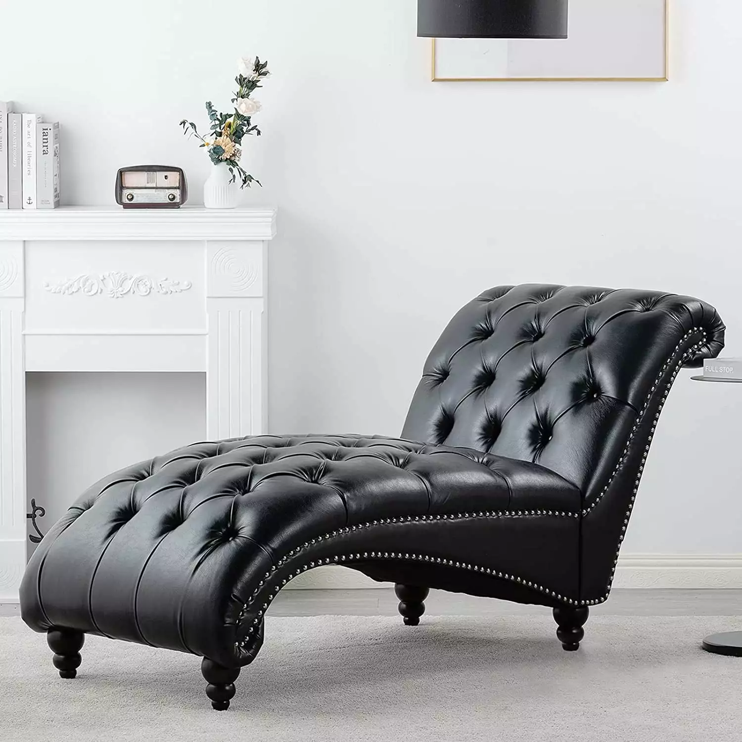 Modern Tufted Recliner Indoor Lounge Armless Chair Comfortable Reading Chair Black PU Yatoro