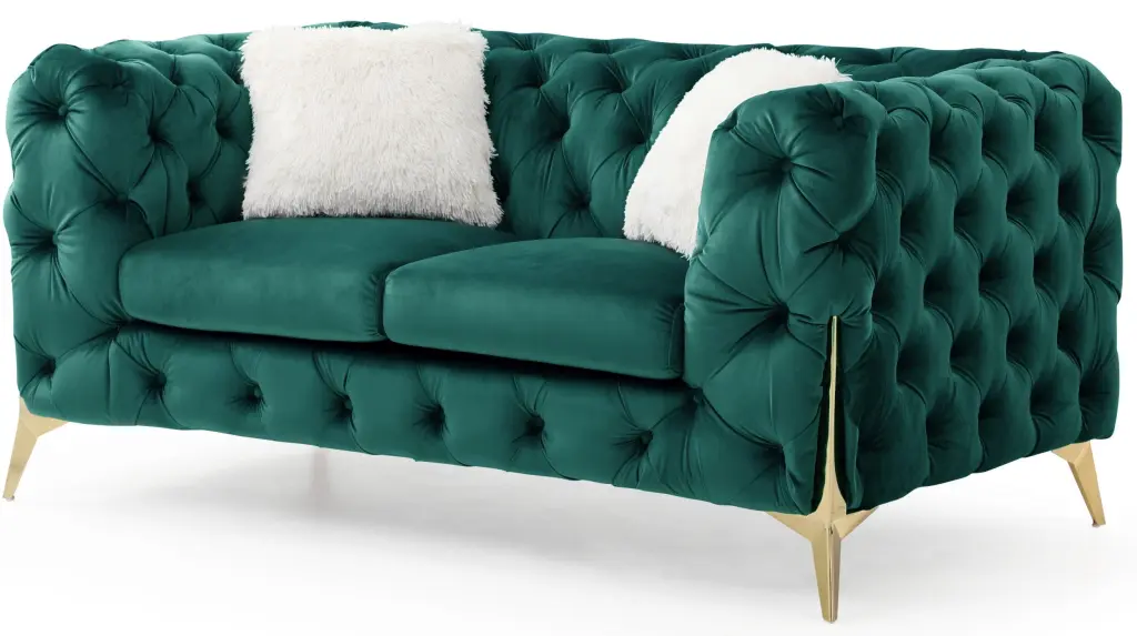 Moderno Tufted Loveseat Finished Velvet Fabric Green Wood Frame galaxy home furnishings