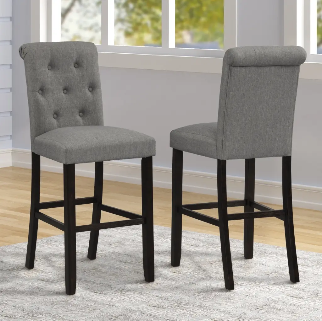 Leviton Solid Wood Tufted Asons Barstool Set 2 Grey Polyester Dining Stools hz