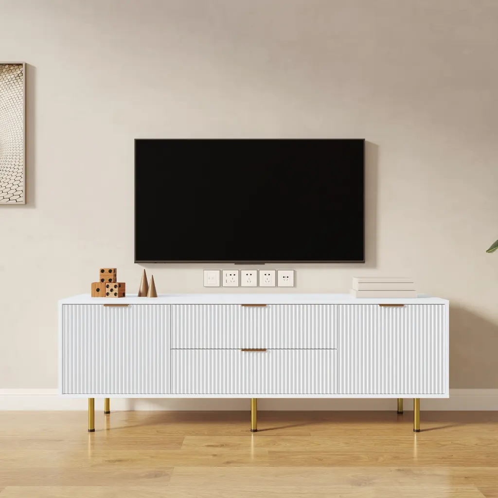Modern Warm White TV Cabinet Living Room Bedroom White MDF shouguang simaite trade co.ltd