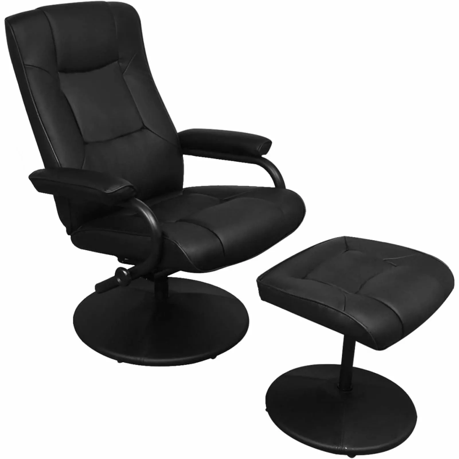 Anself TV Armchair Footstool Black Faux Leather Adjustable Recliner Chair