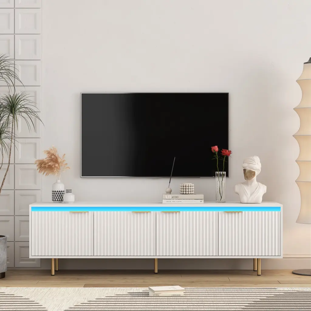 Mid Century Modern LED TV Stand 80 Inch TV, Entertainment Center Storage dasenwood