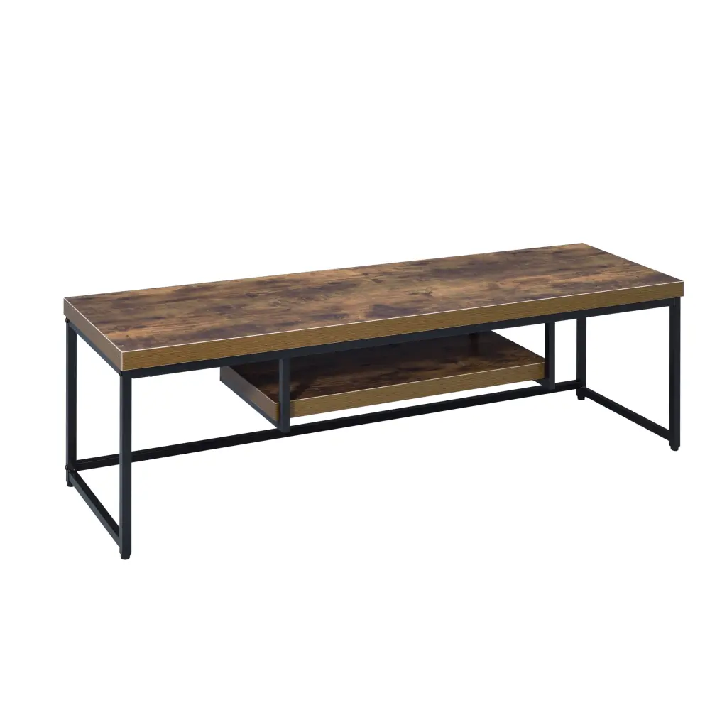 Weathered Oak And Black TV Stand 1 Shelf Living Room furniture max