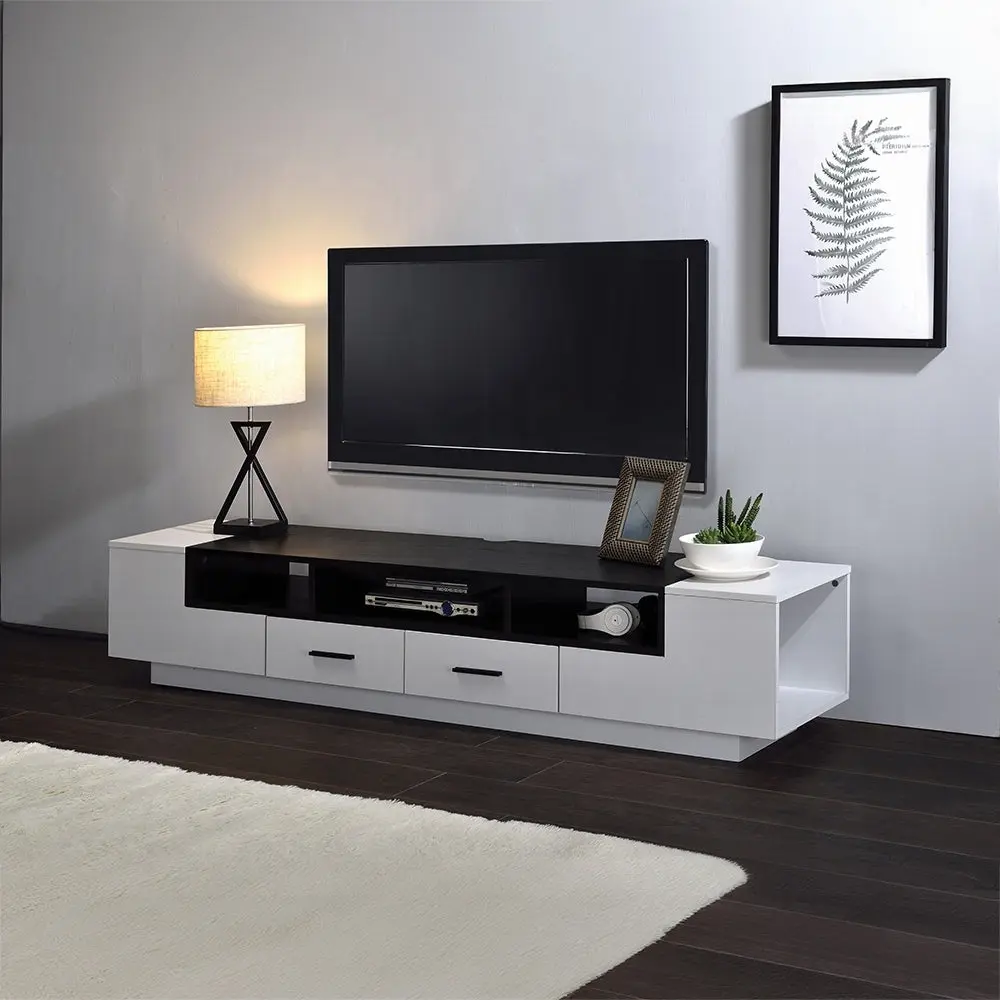 White And Black 2 Drawer TV Stand Living Room Media Storage Cabinet furniture max
