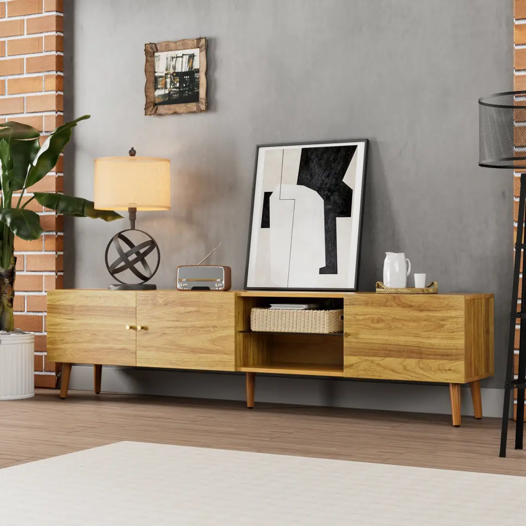 70 Inch Mid Century Modern TV Stand Storage Entertainment Center hs furniture