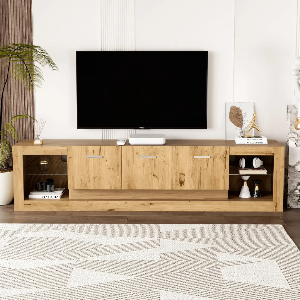 78 Inch Modern TV Stand 6 Cabinets 2 Open Compartments Entertainment Center Storage mrs