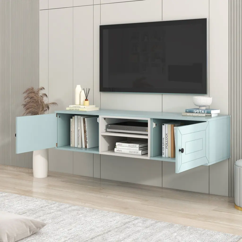 Wall Mounted 65 Inch Floating TV Stand Large Storage Space 3 Levels mrs